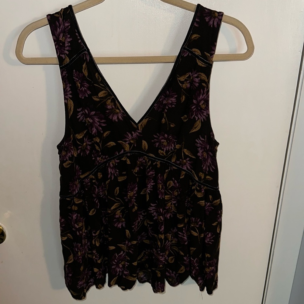 Black babydoll top with purple flowers